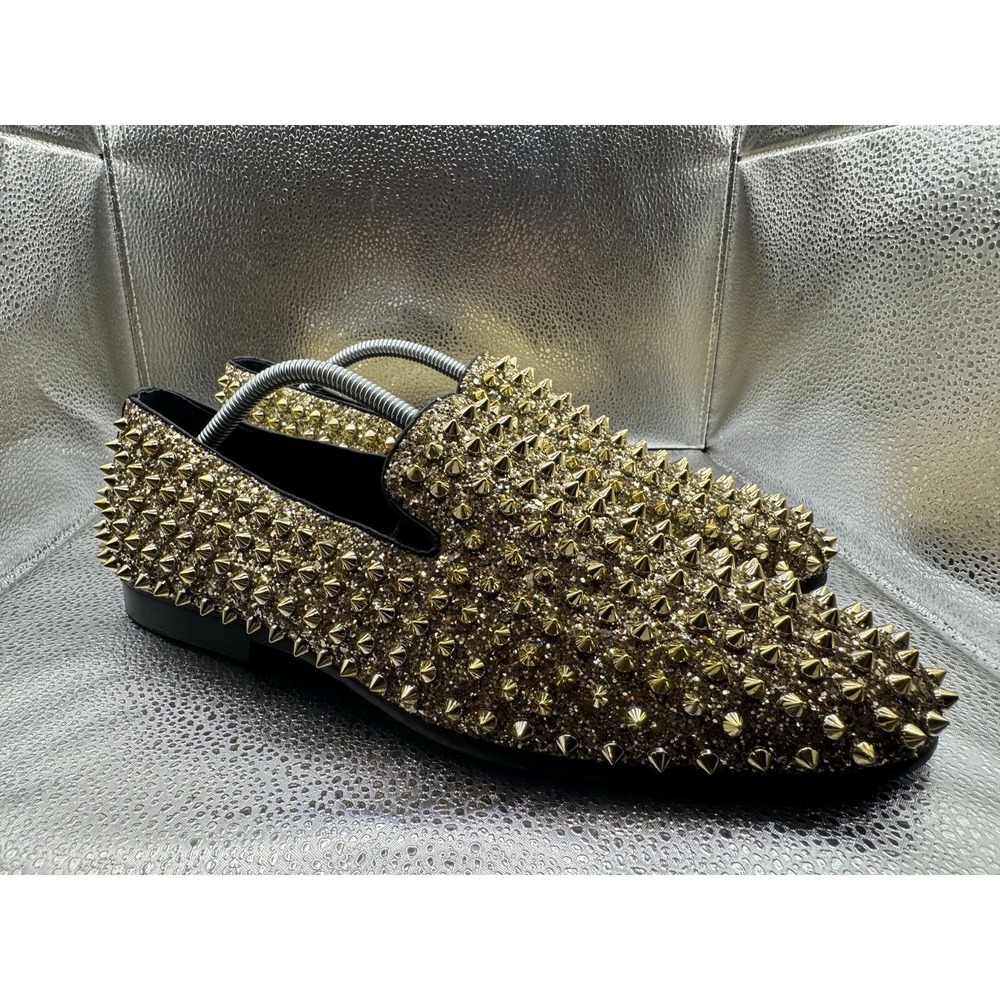 Size 10 J75 By Jump Slip Ons Mens Gold Excellent Spike Studded Luxor Dress Shoes